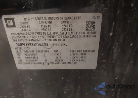 2014 Chevrolet Equinox 1Lt z USA, uszkodzony, nr VIN 2GNFLFEKXE6146684